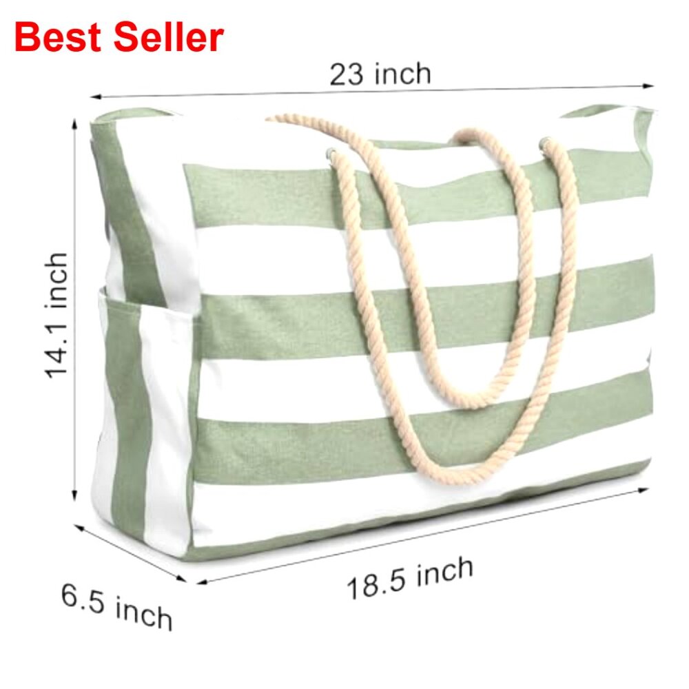 Large Waterproof Beach Tote Bag with Zipper Closure Extra Capacity - Picture 6 of 7